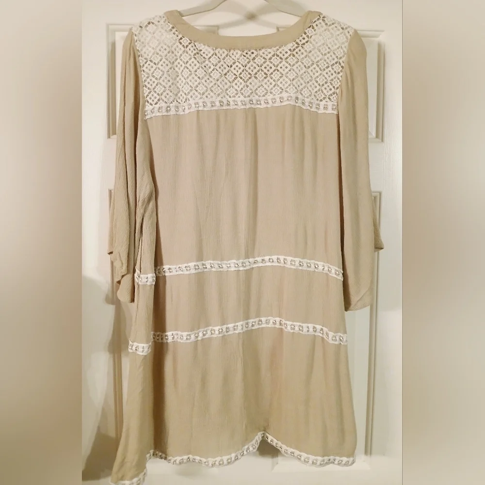 Umgee Womens Bell Sleeve Crochet Detail Mini Dress Size L